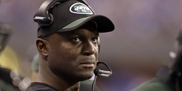 New York Jets head coach Todd Bowles in the first half of an NFL football game against the Indianap...