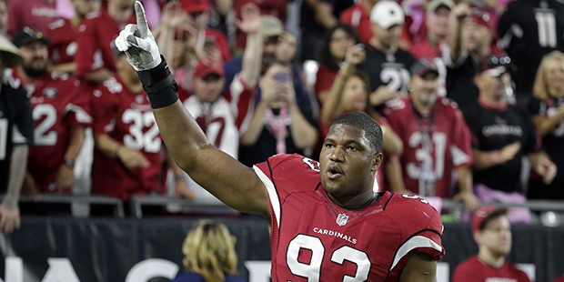 Arizona Cardinals defensive end Calais Campbell (93) prior to an NFL football game against the New ...