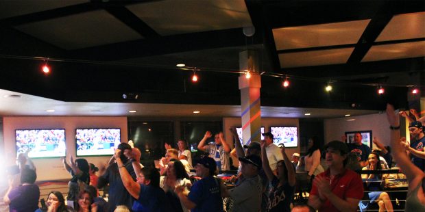 Nearly 400 Chicago Cubs fans gathered at Half Moon Windy City Sports Grill in central Phoenix to vi...