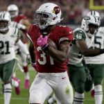 Arizona Cardinals running back David Johnson (31) runs for a touchdown against the New York Jets during the first half of an NFL football game, Monday, Oct. 17, 2016, in Glendale, Ariz. (AP Photo/Rick Scuteri)