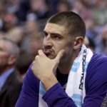 Phoenix Suns' Alex Len sits on the bench as his team trails the Utah Jazz during the first half of an NBA preseason basketball game Wednesday, Oct. 12, 2016, in Salt Lake City. (AP Photo/Kim Raff)