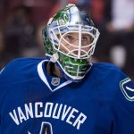 Vancouver Canucks' goalie Jacob Markstrom, of Sweden, watches the puck during the first period of a preseason NHL hockey game against the Arizona Coyotes in Vancouver, British Columbia, Monday, Oct. 3, 2016. (Darryl Dyck/The Canadian Press via AP)