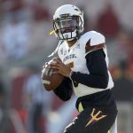 Arizona State quarterback Manny Wilkins (5) warms up before an NCAA college football game against Southern California Saturday, Oct. 1, 2016, in Los Angeles. (AP Photo/Ryan Kang)
