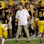 Arizona State coach Todd Graham talks to his players during the second half of an NCAA college football game against Washington State, Saturday, Oct. 22, 2016, in Tempe, Ariz. (AP Photo/Matt York)