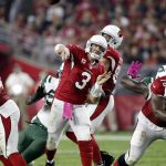 Arizona Cardinals quarterback Carson Palmer (3) throws against the New York Jets during the second half of an NFL football game, Monday, Oct. 17, 2016, in Glendale, Ariz. (AP Photo/Ross D. Franklin)