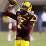 Arizona State quarterback Manny Wilkins (5) warms up for the team's NCAA college football game against Washington State, Saturday, Oct. 22, 2016, in Tempe, Ariz. (AP Photo/Matt York)