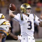 UCLA's Josh Rosen (3) throws a pass against Arizona State during the first half of an NCAA college football game against Arizona State on Saturday, Oct. 8, 2016, in Tempe, Ariz. (AP Photo/Ross D. Franklin)