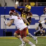 Arizona State quarterback Dillon Sterling-Cole (15) throws over Washington State linebacker Peyton Pelluer (47) during the first half of an NCAA college football game, Saturday, Oct. 22, 2016, in Tempe, Ariz. (AP Photo/Matt York)