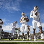 Arizona State warms up before playing Oregon in an NCAA college football game Saturday, Oct. 29, 2016 in Eugene, Ore. (AP Photo/Thomas Boyd)
