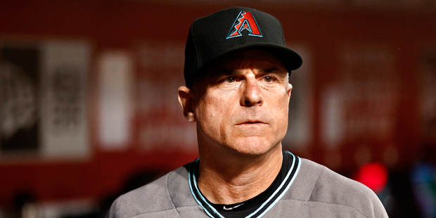 Arizona Diamondbacks manager Chip Hale looks on from the dugout in the eighth inning of a baseball ...