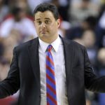 Arizona coach Sean Miller gestures from the bench during the first half against Texas Southern in the second round of the NCAA college basketball tournament in Portland, Ore., Thursday, March 19, 2015. (AP Photo/Greg Wahl-Stephens)