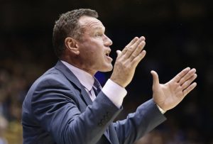 Grand Canyon coach Dan Majerle yells on the sideline during the first half of an NCAA college basketball game against Duke in Durham, N.C., Saturday, Nov. 12, 2016. (AP Photo/Gerry Broome)