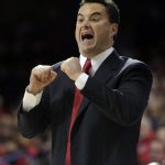 Arizona coach Sean Miller reacts to a call during the first half of the team's NCAA college basketball game against Texas Southern, Wednesday, Nov. 30, 2016, in Tucson, Ariz. (AP Photo/Rick Scuteri)
