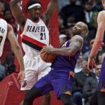 Phoenix Suns forward P.J. Tucker, right, rebounds the ball in front of Portland Trail Blazers forward Noah Vonleh during the first half of an NBA basketball game in Portland, Ore., Tuesday, Nov. 8, 2016. (AP Photo/Craig Mitchelldyer)