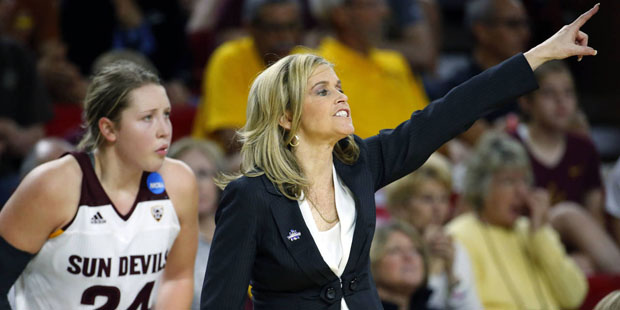 Arizona State head coach Charli Turner Thorne calls a play during the second half of a second-round...