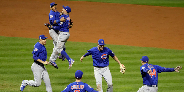 The Chicago Cubs celebrate after Game 7 of the Major League Baseball World Series against the Cleve...