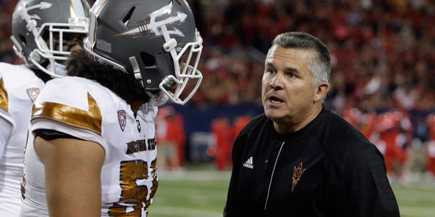 Todd Graham instructs the ASU Sun Devils in their 56-35 loss to the Arizona Wildcats on Friday, Nov...