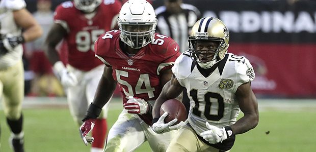 New Orleans Saints wide receiver Brandin Cooks (10) during the first half of an NFL football game a...