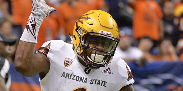 Arizona State wide receiver N'Keal Harry celebrates his touchdown reception during the second quart...