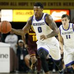 Creighton guard Marcus Foster (0) advances the ball up court on a fast break against Arizona State during the first half of an NCAA college basketball game, Tuesday, Dec. 20, 2016, in Tempe, Ariz. (AP Photo/Ralph Freso)