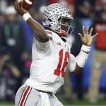 Ohio State quarterback J.T. Barrett (16) looks to pass against Clemson during the first half of the Fiesta Bowl NCAA college football playoff semifinal, Saturday, Dec. 31, 2016, in Glendale, Ariz. (AP Photo/Ross D. Franklin)