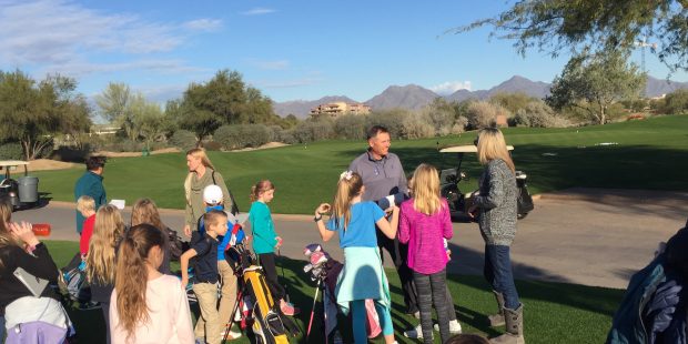 Dale Balvin works with young golfers as part of his Golf’s Elementary program, an after-school pr...