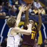 Arizona State's Shannon Evans II (11) shoots over California's Grant Mullins (3) during the first half of an NCAA college basketball game, Sunday, Jan. 1, 2017, in Berkeley, Calif. (AP Photo/D. Ross Cameron)