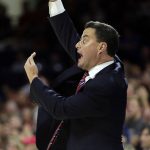 FILE - In this Tuesday, Nov. 15, 2016, file photo, Arizona head coach Sean Miller reacts to a play during the first half of an NCAA college basketball game against Cal State Bakersfield, in Tucson, Ariz. Miller was a hard-as-nails competitor as a point guard at Pittsburgh. He takes the same approach to coaching the 15th-ranked Wildcats. (AP Photo/Rick Scuteri, File)