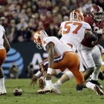 
              Clemson's Deshaun Watson fumbles during the first half of the NCAA college football playoff championship game against Alabama Monday, Jan. 9, 2017, in Tampa, Fla. (AP Photo/David J. Phillip)
            