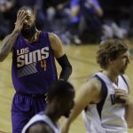 Phoenix Suns Tyson Chandler reacts to his team's missed chance to score against the Dallas Mavericks in the first half of their regular-season NBA basketball game in Mexico City, Thursday, Jan. 12, 2017. (AP Photo/Rebecca Blackwell)