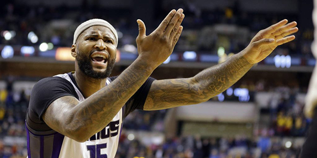 Sacramento Kings forward DeMarcus Cousins (15) appeals a call during overtime of the team's NBA bas...