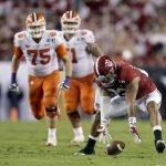 Alabama's Ryan Anderson recovers a fumble during the second half of the NCAA college football playoff championship game against Clemson Monday, Jan. 9, 2017, in Tampa, Fla. (AP Photo/Chris O'Meara)