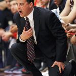 Arizona head coach Sean Miller yells to his team during the first half of an NCAA college basketball game against Stanford, Sunday, Jan. 1, 2017, in Stanford, Calif. Arizona beat California 91-52. (AP Photo/George Nikitin)