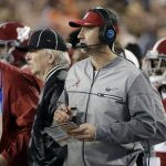 Alabama offensive coordinator Steve Sarkisian is seen on the sidelines during the second half of the NCAA college football playoff championship game against Clemson Monday, Jan. 9, 2017, in Tampa, Fla. (AP Photo/David J. Phillip)