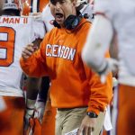 Clemson head coach Dabo Swinney reacts after a touchdown during the second half of the NCAA college football playoff championship game against Alabama Monday, Jan. 9, 2017, in Tampa, Fla. (AP Photo/John Bazemore)