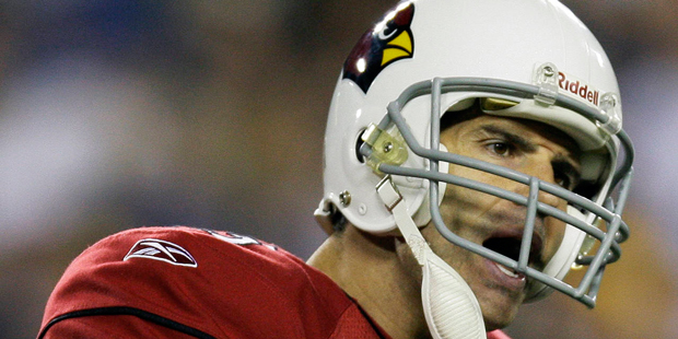 FILE - In this Feb. 12, 2009, file photo, Arizona Cardinals quarterback Kurt Warner reacts to a pla...