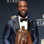 Larry Fitzgerald of the Arizona Cardinals, winner of the Walter Payton NFL Man of the Year award, poses in the press room at the 6th annual NFL Honors at the Wortham Center on Saturday, Feb. 4, 2017, in Houston. (Photo by Jeff Lewis/Invision for NFL/AP Images)