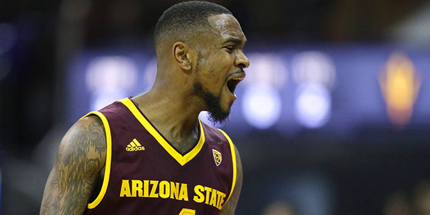 Arizona State guard Torian Graham reacts after a play in the second half of an NCAA college basketb...