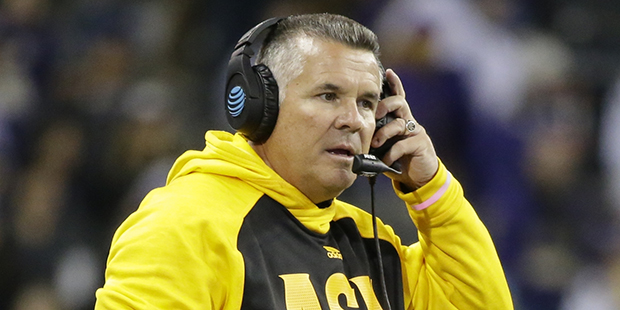 Arizona State head coach Todd Graham stands on the sideline during an NCAA college football game ag...