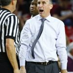 Arizona State coach Bobby Hurley, right, argues with an official during the first half of the team's NCAA college basketball game against California on Wednesday, Feb. 8, 2017, in Tempe, Ariz. (AP Photo/Ross D. Franklin)