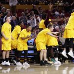 Arizona State players cheer during the first half of an NCAA college basketball game against Stanford, Saturday, Feb. 11, 2017, in Tempe, Ariz. (AP Photo/Matt York)