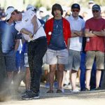Webb Simpson hits out of the desert on the second hole during the third round of the Waste Management Phoenix Open golf tournament Saturday, Feb. 4, 2017, in Scottsdale, Ariz. (AP Photo/Ross D. Franklin)