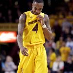 Arizona State guard Torian Graham (4) walks down court after a committing a foul against Stanford during the second half of an NCAA college basketball game, Saturday, Feb. 11, 2017, in Tempe, Ariz. (AP Photo/Matt York)