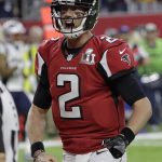 Atlanta Falcons' Matt Ryan reacts after throwing a touchdown pass during the first half of the NFL Super Bowl 51 football game against the New England Patriots Sunday, Feb. 5, 2017, in Houston. (AP Photo/David J. Phillip)