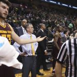 Arizona State's Roman Vila, left, and coach Bobby Hurley look for a call from the officials after the buzzer sounded to end the team's NCAA college basketball game against Oregon on Thursday, Feb. 2, 2017, in Eugene, Ore. (AP Photo/Chris Pietsch)
