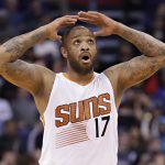 Phoenix Suns forward P.J. Tucker (17) reacts to a call during the second half of the team's NBA basketball game against the Los Angeles Clippers, Wednesday, Feb. 1, 2017, in Phoenix. (AP Photo/Matt York)