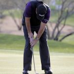 Phil Mickelson slumps after making bogey on the 13th green during the second round of the Phoenix Open golf tournament, Friday, Feb. 3, 2017, in Scottsdale, Ariz. (AP Photo/Matt York)