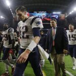 New England Patriots' Tom Brady walks to the locker room after the first half of the NFL Super Bowl 51 football game against the Atlanta Falcons, Sunday, Feb. 5, 2017, in Houston. (AP Photo/Elise Amendola)