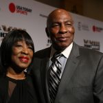 Rita Shavers and Earnie Shavers pose on the red carpet at Celebrity Fight Night in Phoenix, AZ on March 18, 2017. (Photo by Jenn Baluch/Cronkite News)