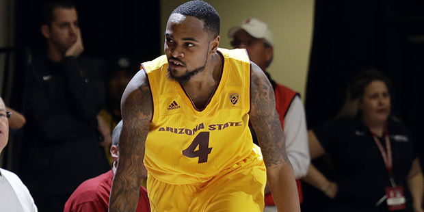 Arizona State guard Torian Graham (4) signals after making a 3-point basket against Stanford during...